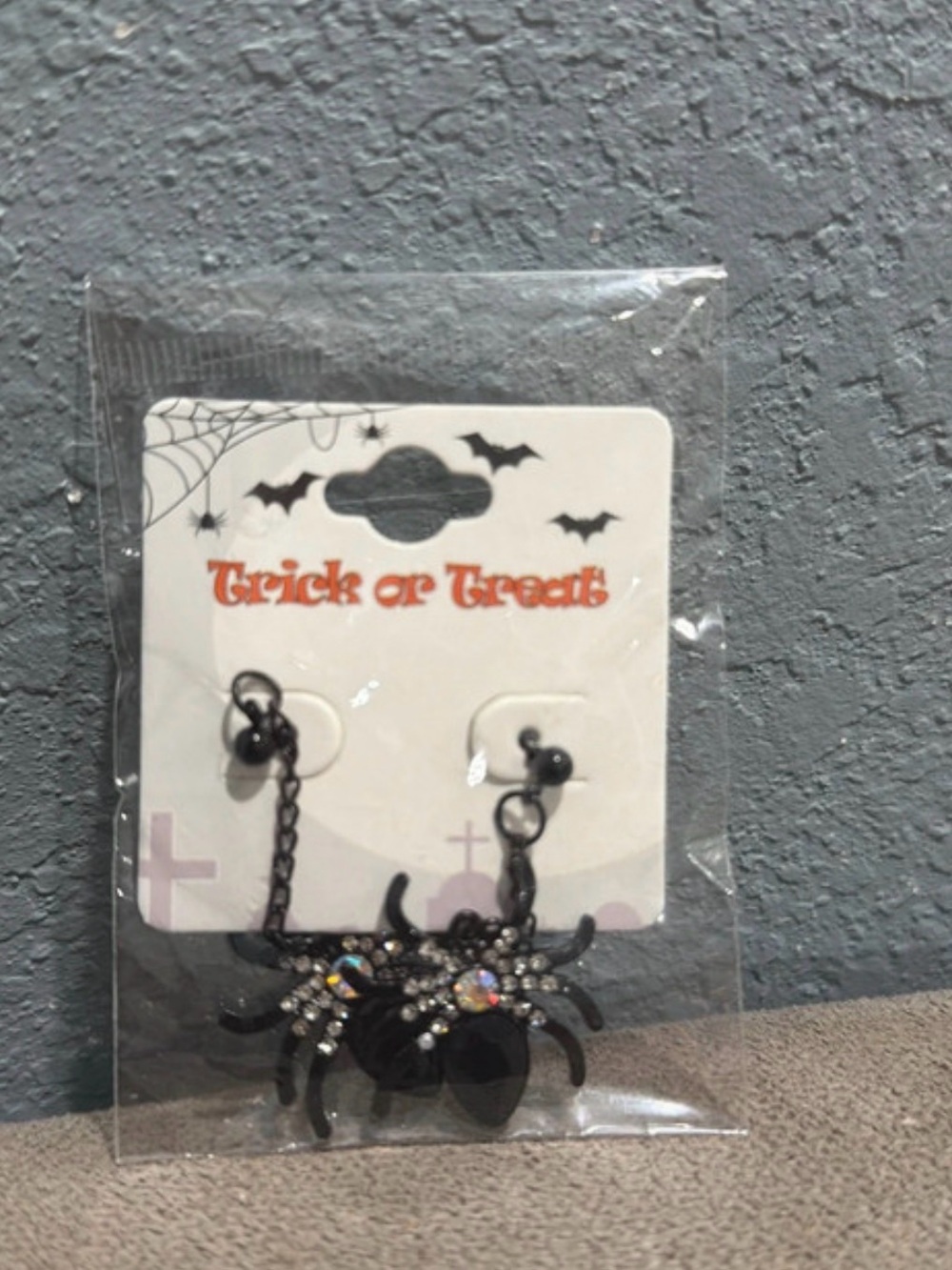 Kids Black Spider Dangle Earrings with Rhinestone Accent